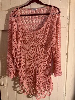 Monroe and Main Peach Starburst/Sunburst Crochet Pullover Size 2X